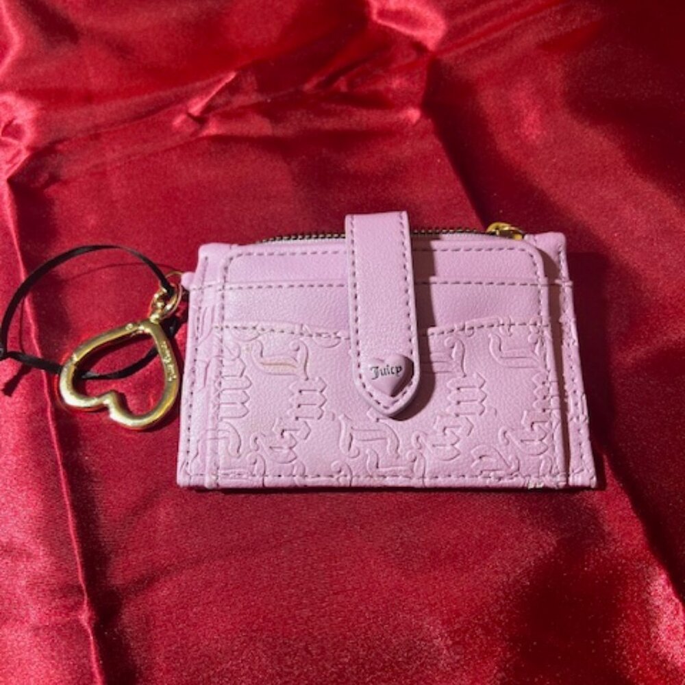 Juicy Couture Heartless Tab Elongated Credit Card Case PINK faux leather
